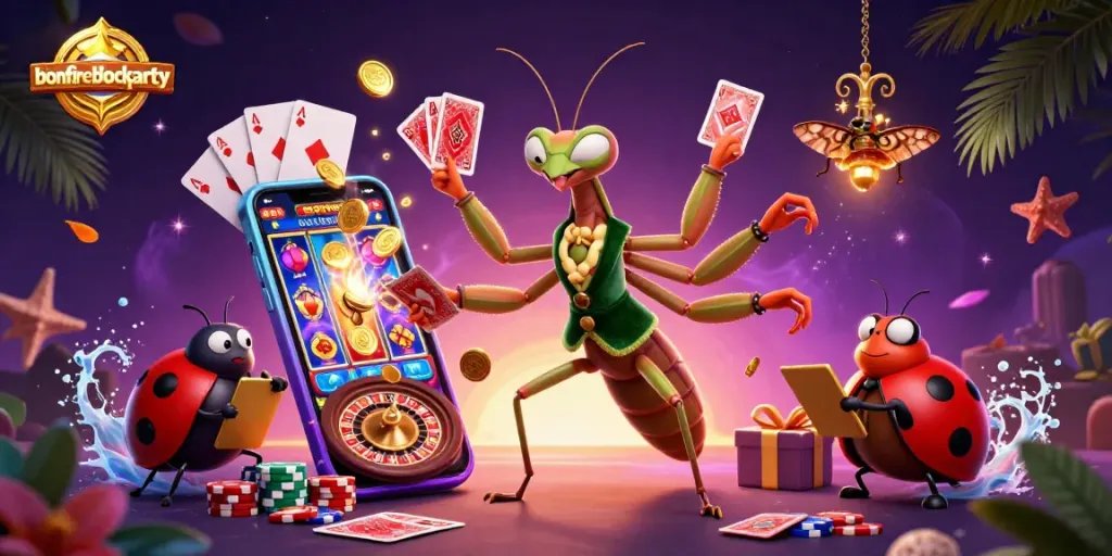Experience excitement at bonfireblockparty with a vibrant gambling scene featuring unique casino characters.